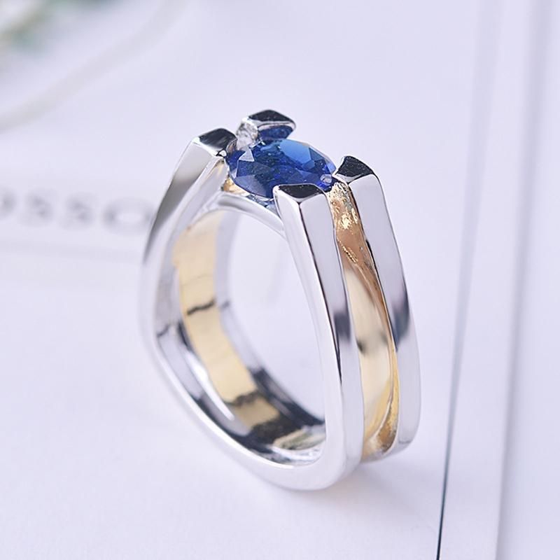 Fashion Women Faux Sapphire Inlaid Geometric Finger Ring