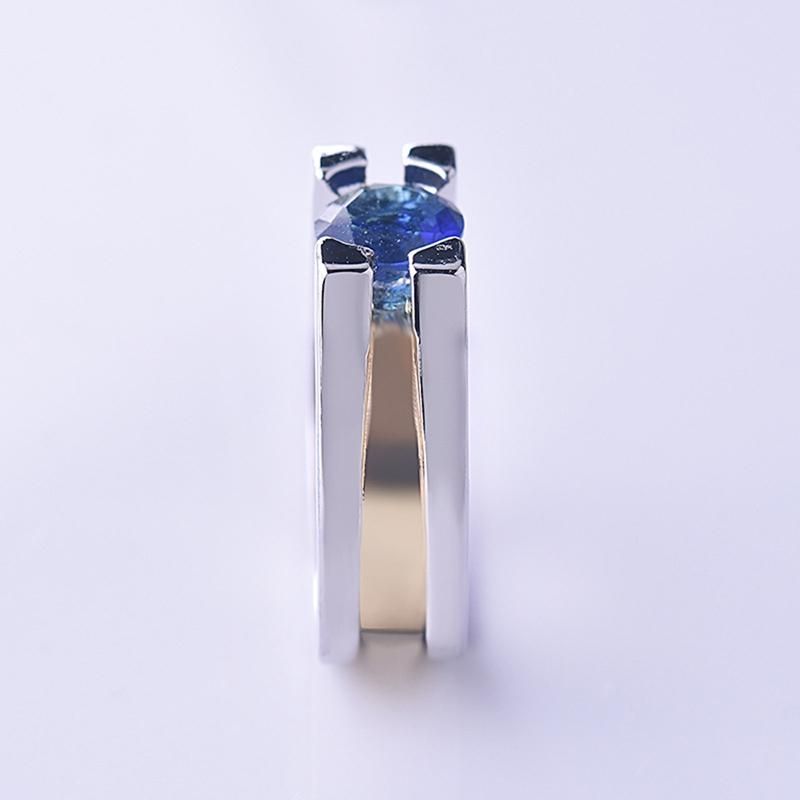 Fashion Women Faux Sapphire Inlaid Geometric Finger Ring