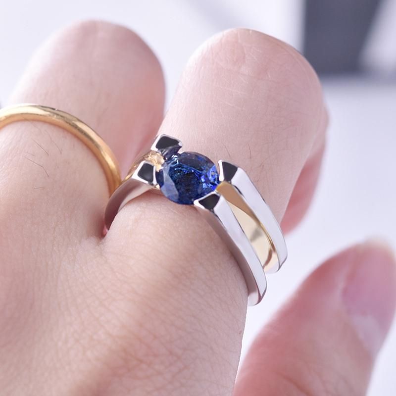 Fashion Women Faux Sapphire Inlaid Geometric Finger Ring