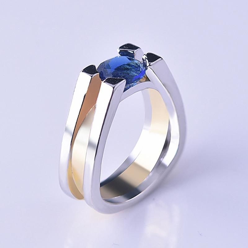 Fashion Women Faux Sapphire Inlaid Geometric Finger Ring