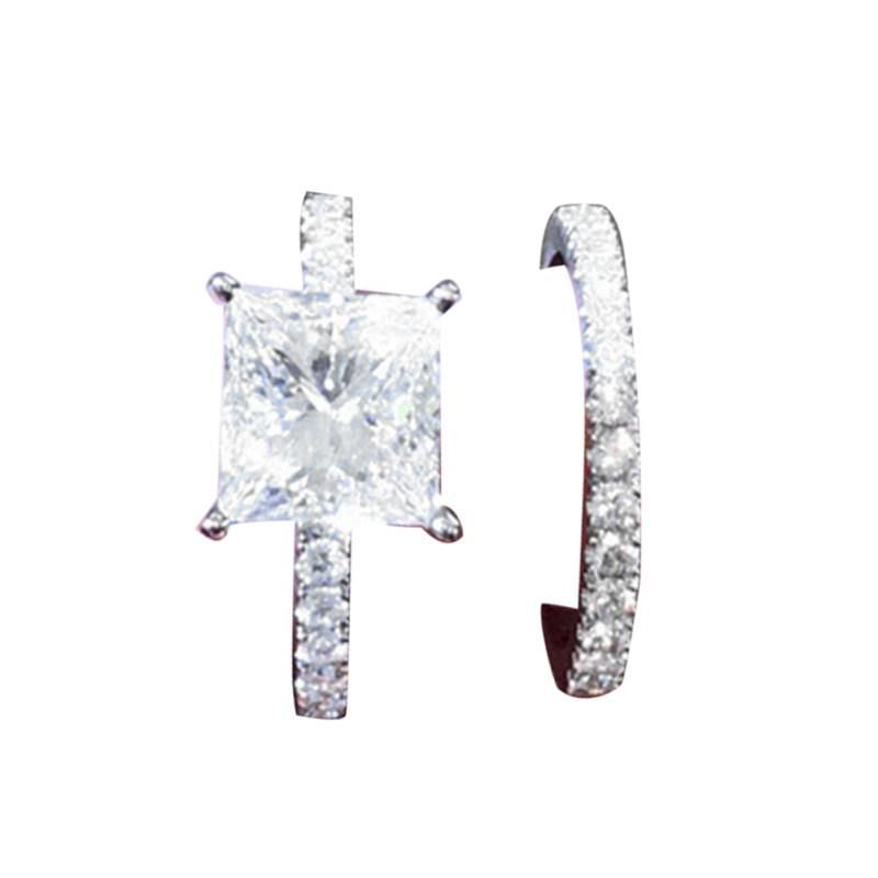 2Pcs/Set Square Rhinestone Stacking Ring Wedding-Silver