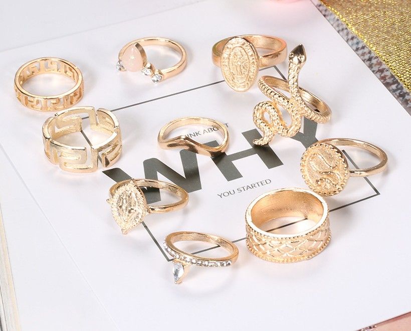 10-piece Knuckle Ring Set For Ladies Fashionable Personality Exaggerated - Gold