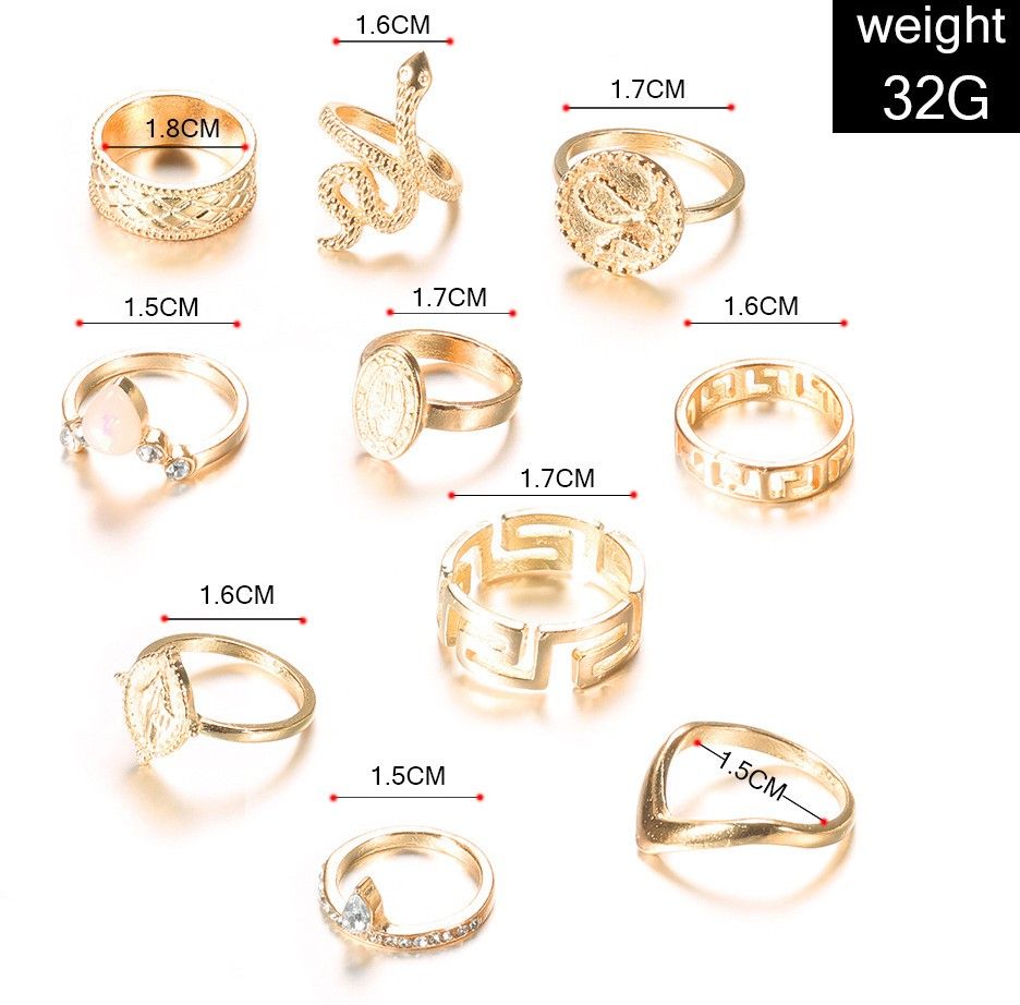 10-piece Knuckle Ring Set For Ladies Fashionable Personality Exaggerated - Gold