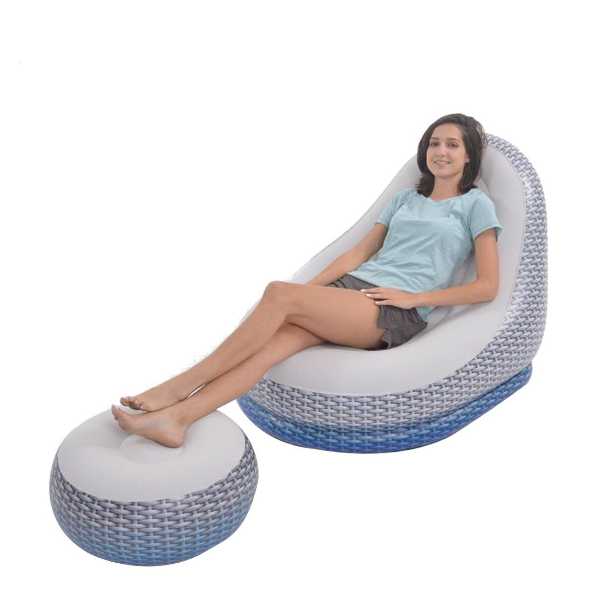 Foldable Lazy Sofa Inflatable Recliner Outdoor Sofa Bed Flocking Lazy Couch With Pedal Comfort Chair