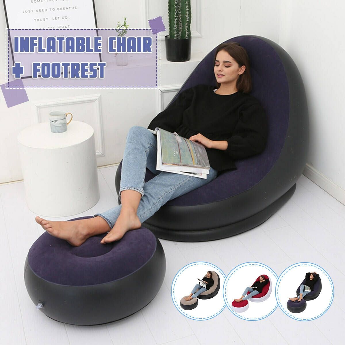 Large Inflatable Lounge Chair Set Portable Sofa And Footrest