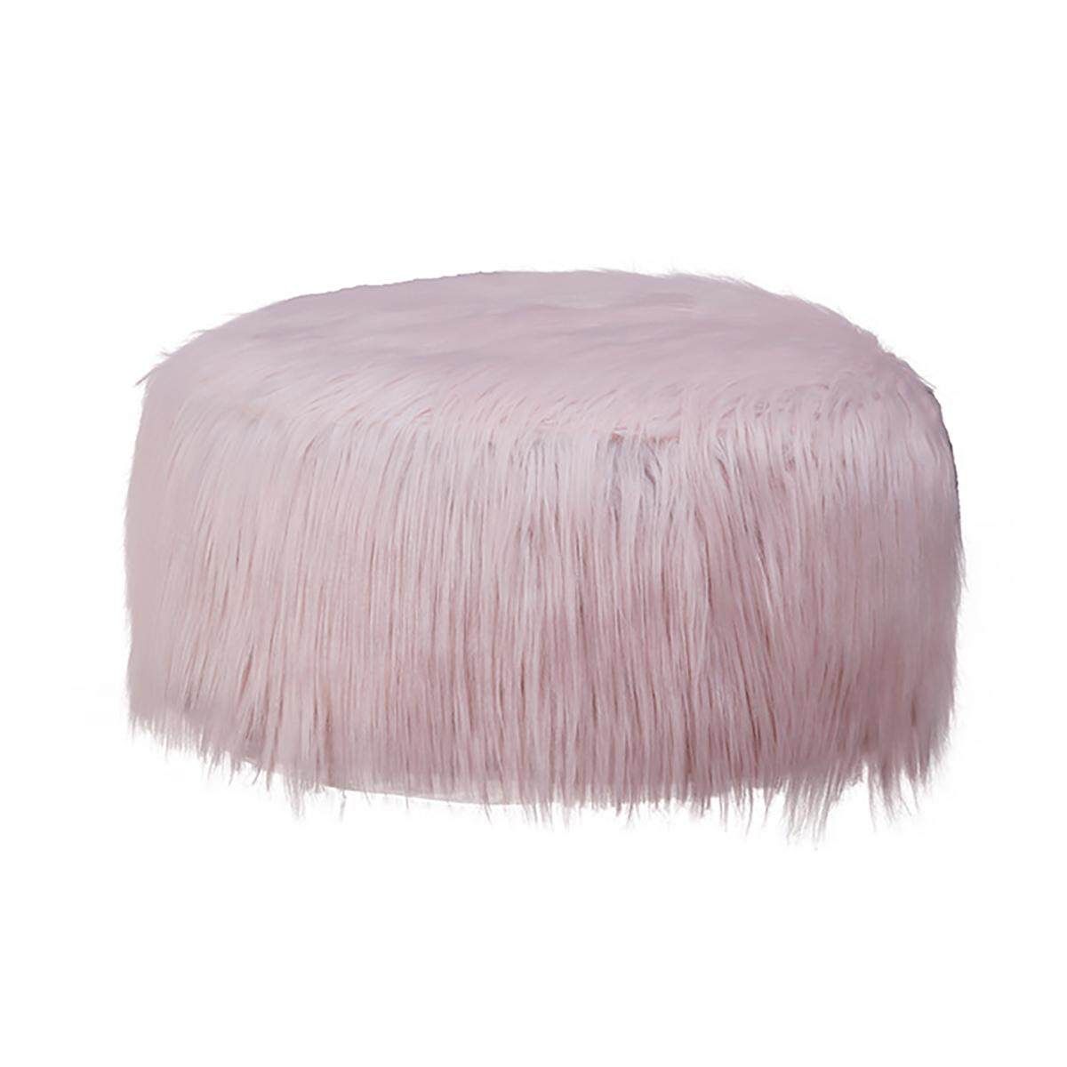 Luxury Faux Fox Fur Inflatable Foot Stool Home Decor Chair Sofa Footstool Rest Seat Light Pink