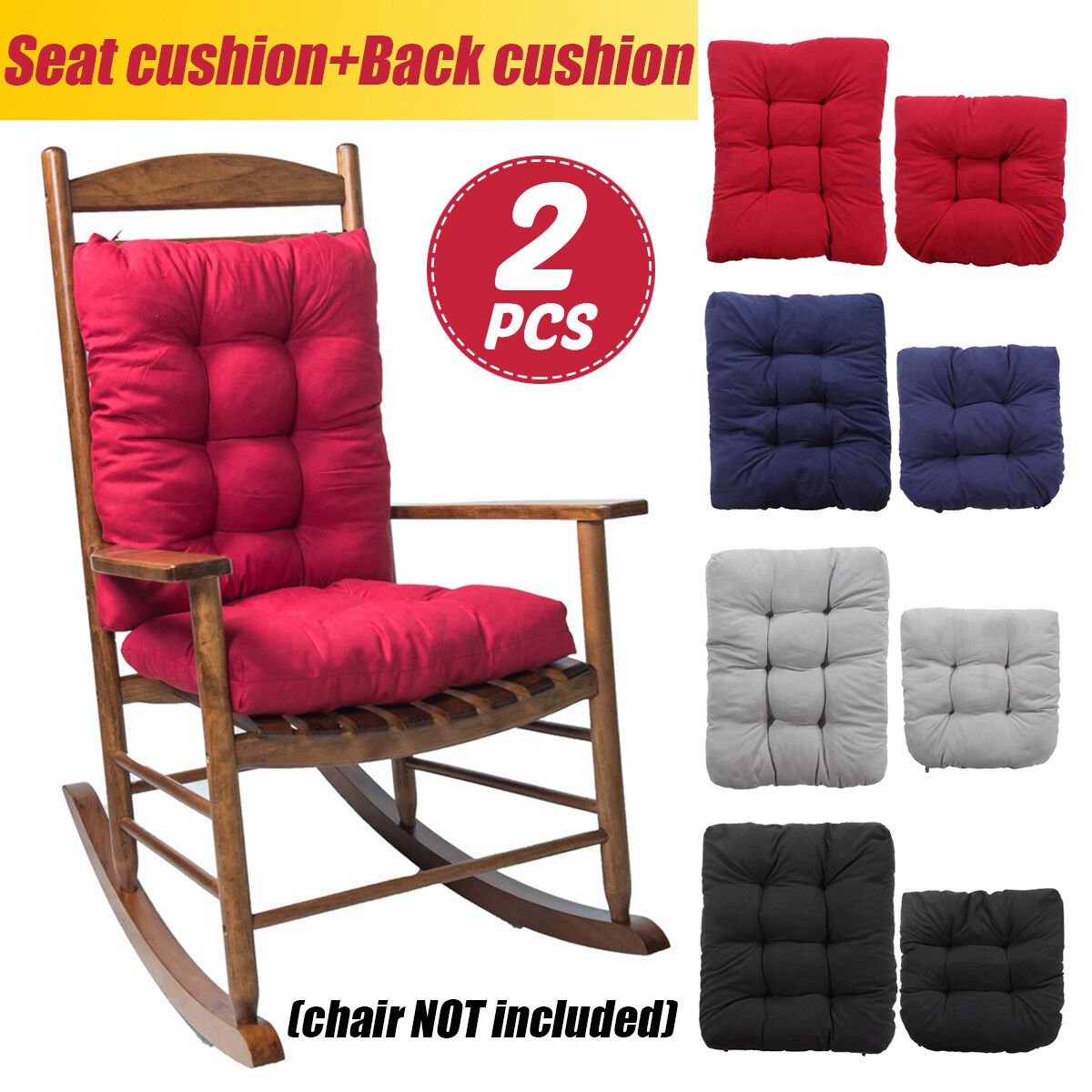 2PCS Chair Pad Mat Rocking Chair Recliner Seat Back Cushion Office Sofa Home Red