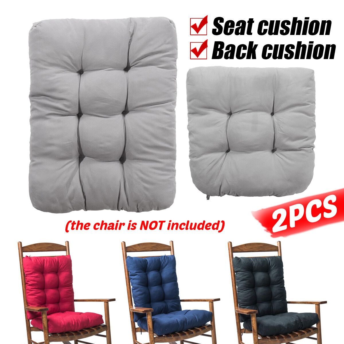 2PCS Chair Pad Mat Rocking Chair Recliner Seat Back Cushion Office Sofa Home Red