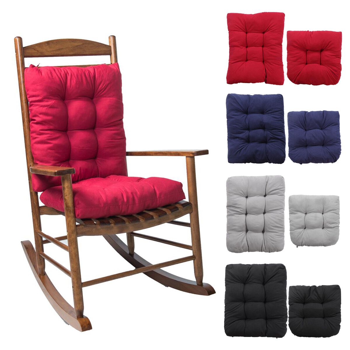 2PCS Chair Pad Mat Rocking Chair Recliner Seat Back Cushion Office Sofa Home Red