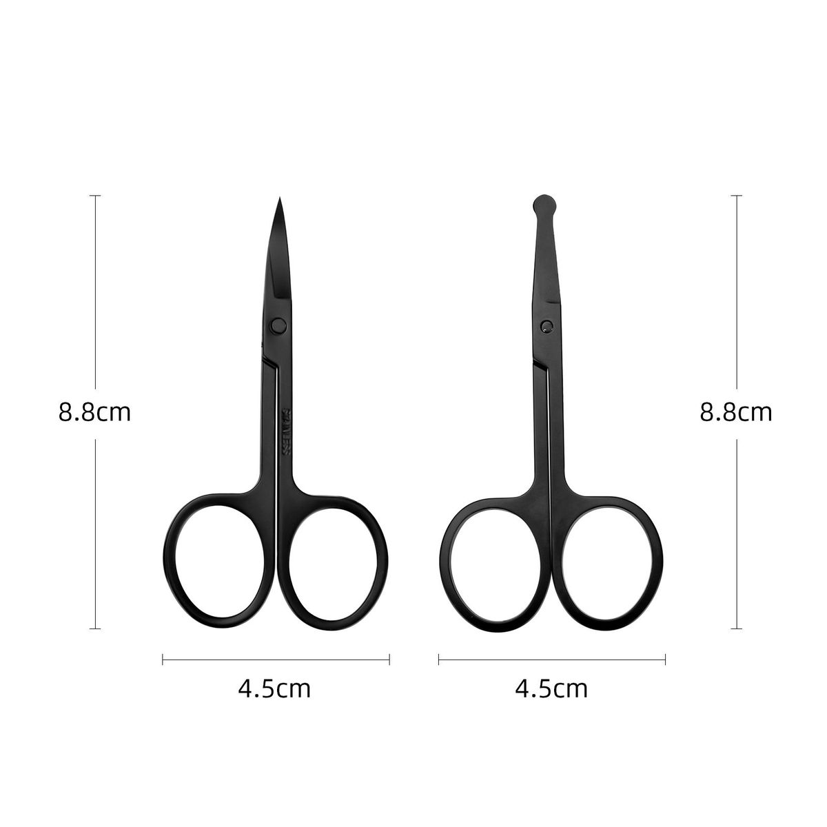 2PCS Black Eyebrow And Nose Hair Scissors Facial Hair