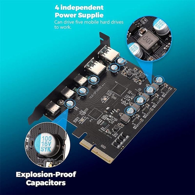 PCIe To USB 3.2 Gen 2 Adapter Card PCI Express Expansion Card PCI-E Add-on Cards Riser For PC