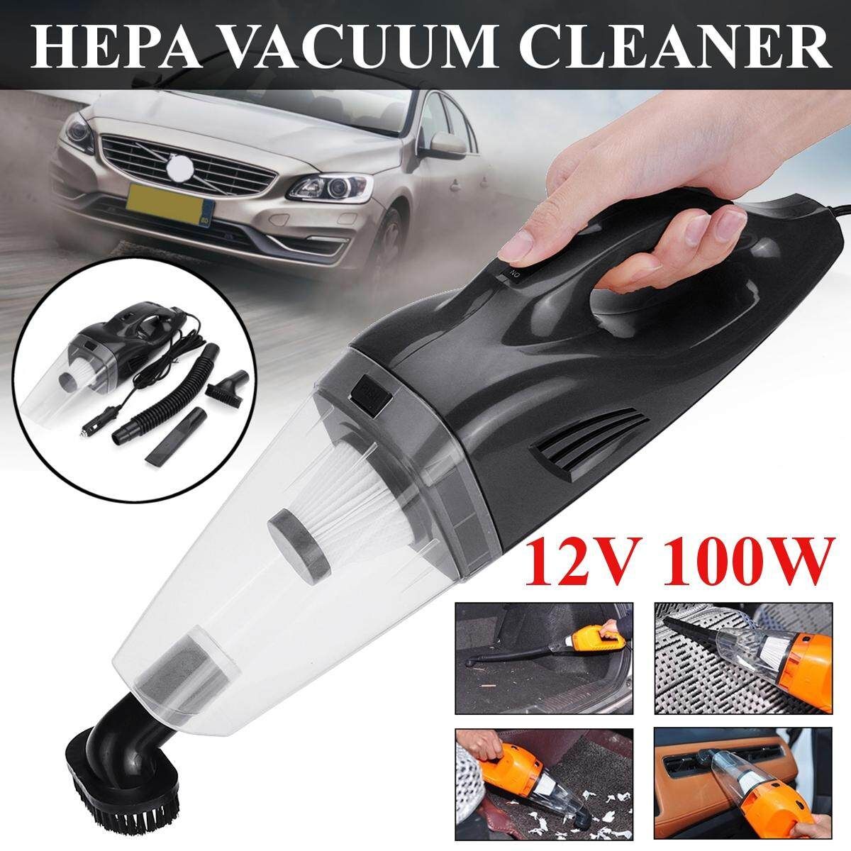 12V 100W Black HEPA Car Vacuum Cleaner Kit Hand Held Dry Wet Portable Black (black)