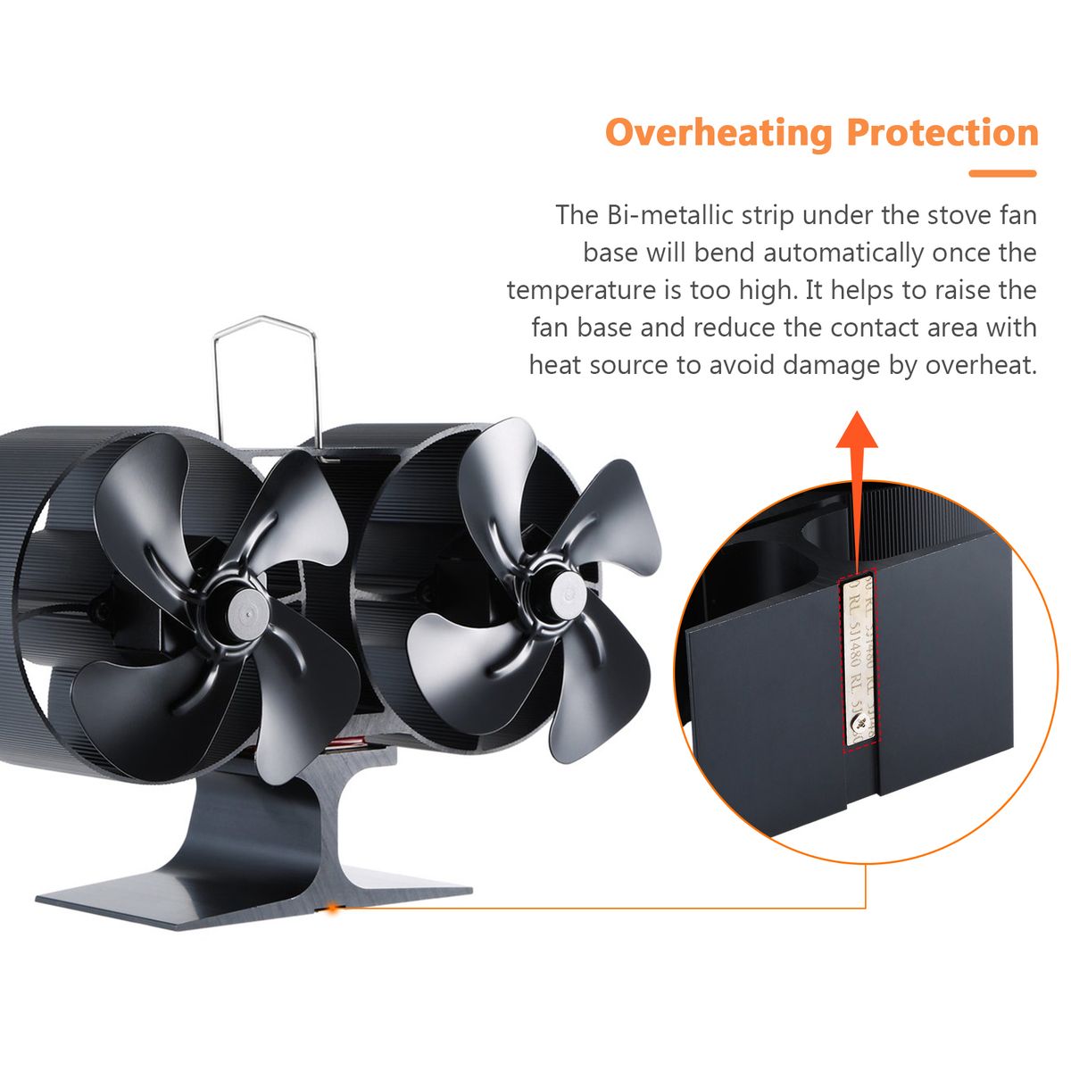 Dual-head Fireplace Heat Powered Stove Fan Total 8 Blades