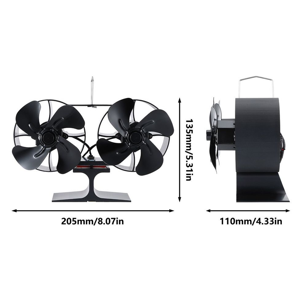 Dual-head Fireplace Heat Powered Stove Fan Total 8 Blades
