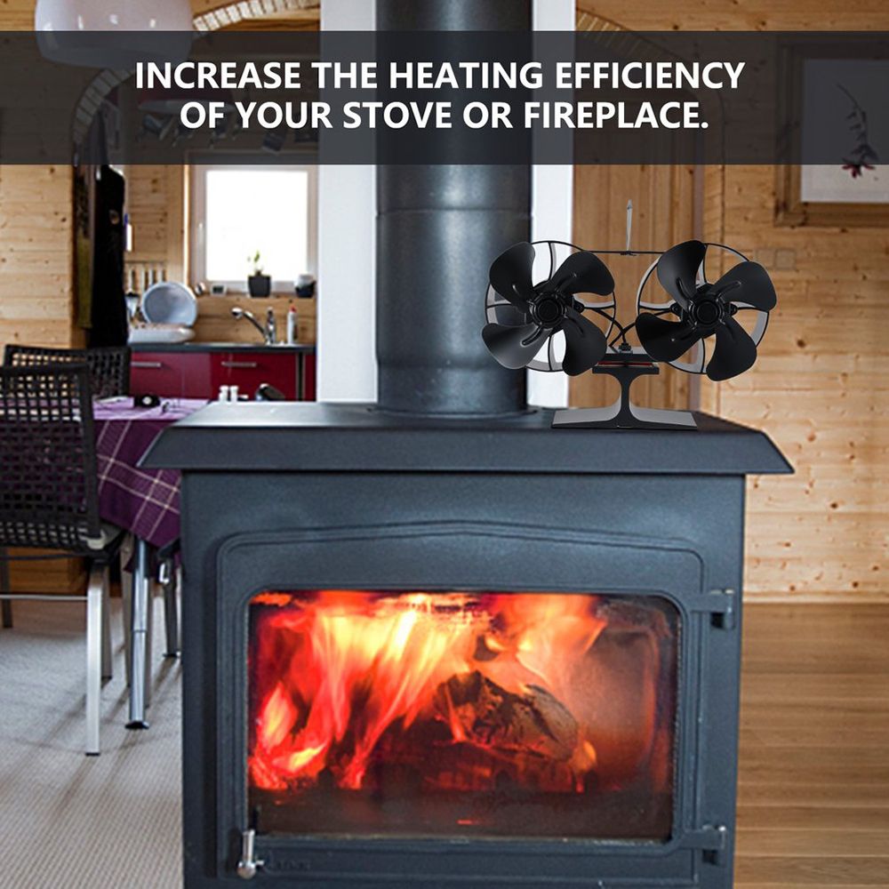 Dual-head Fireplace Heat Powered Stove Fan Total 8 Blades