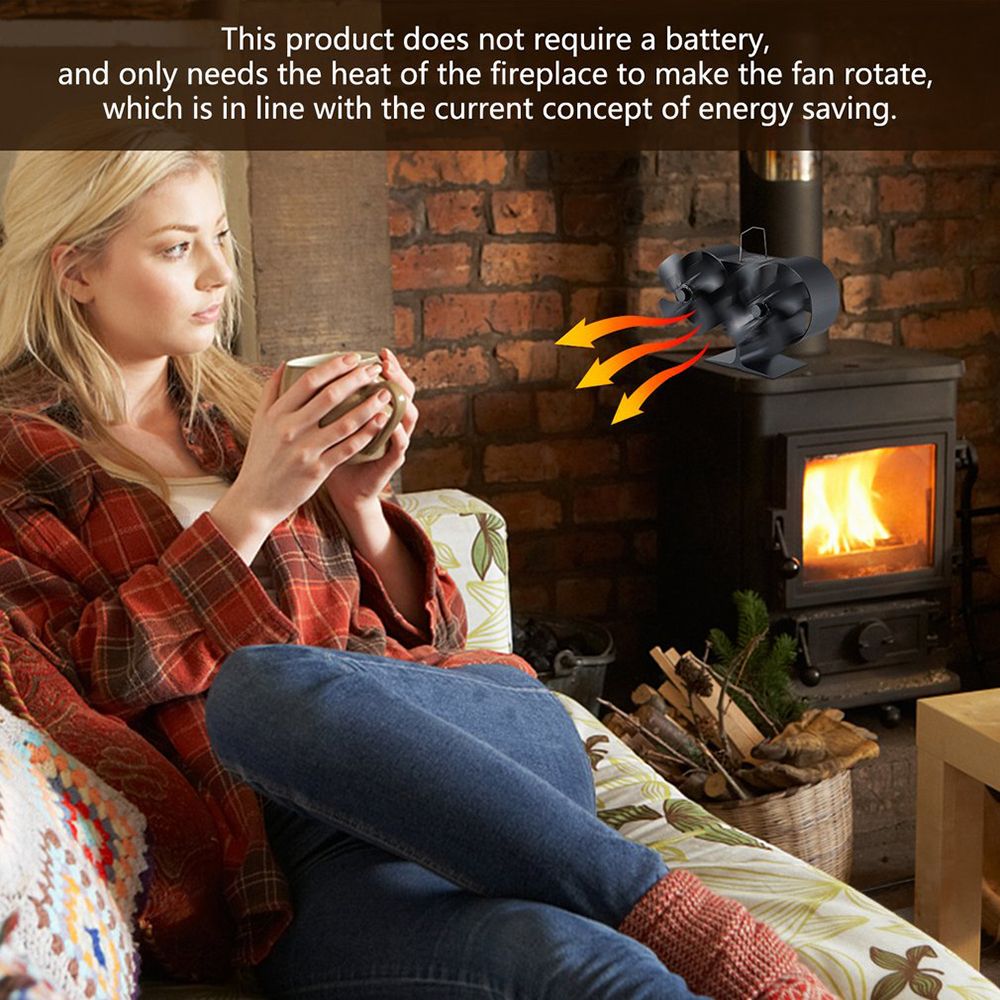 Dual-head Fireplace Heat Powered Stove Fan Total 8 Blades