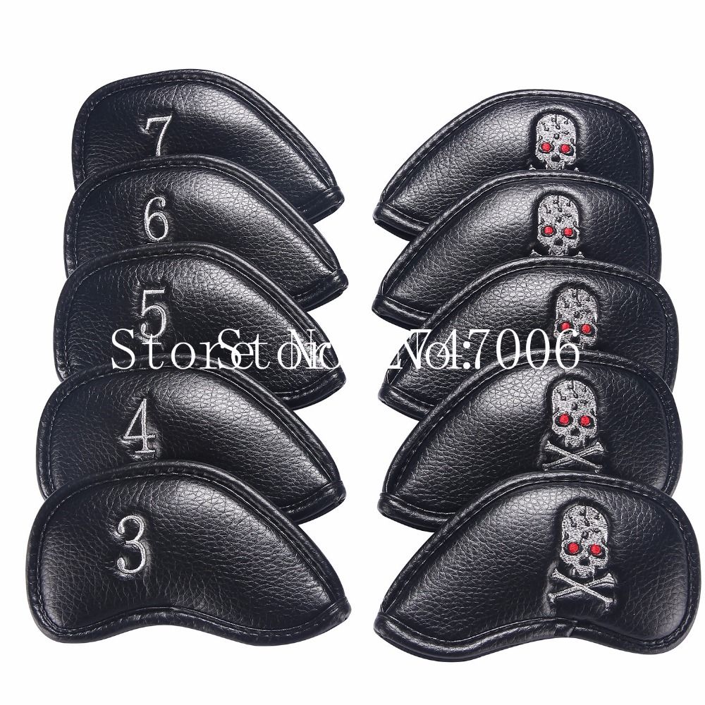 10pcs Thick Pu Artificial Leather Black Skeleton Golf Skull