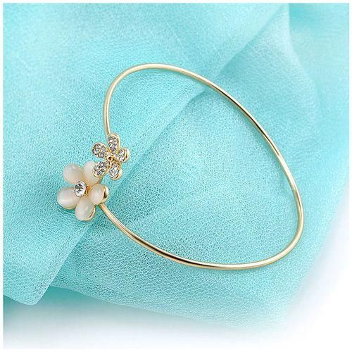 New Women Gold Flower Rhinestone Crystal Opal Bangle Cuff