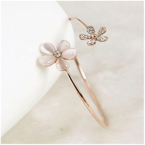 New Women Gold Flower Rhinestone Crystal Opal Bangle Cuff