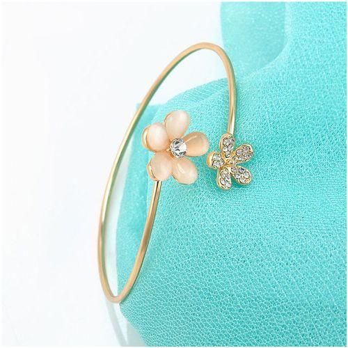 New Women Gold Flower Rhinestone Crystal Opal Bangle Cuff