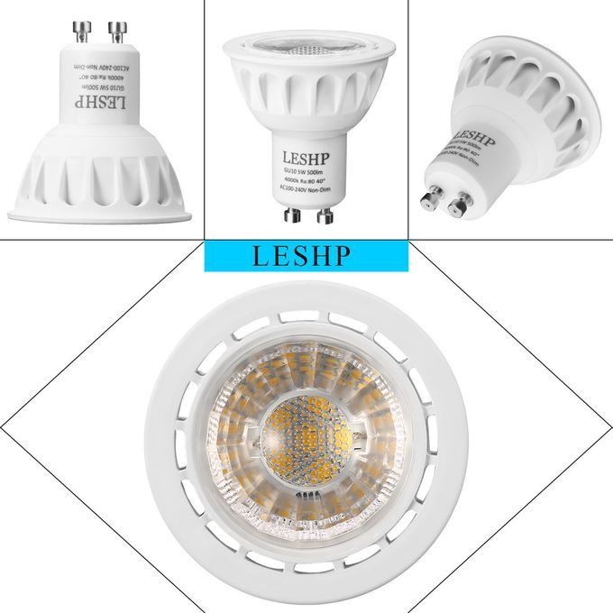 LESHP GU10 AC100-240V 5W LED Spotlight 4000K 500LM Non-Dimmable 40° Beam Angle White