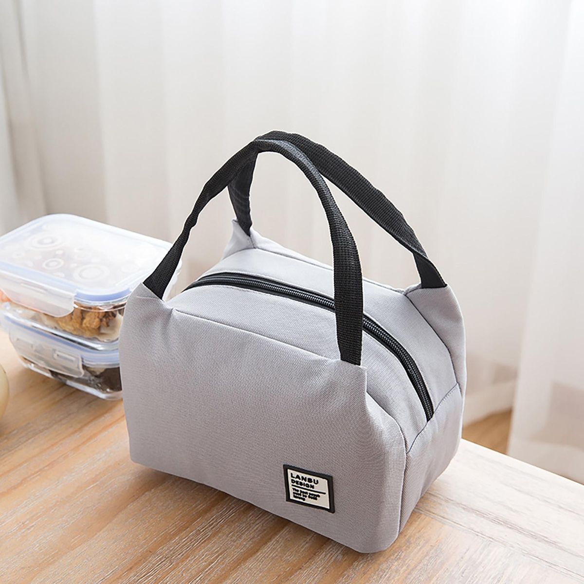 Bento Storage Bag Simple Thermal Insulation Lunch Box Tote Bag Grey
