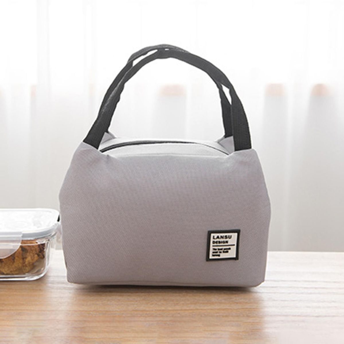 Bento Storage Bag Simple Thermal Insulation Lunch Box Tote Bag Grey