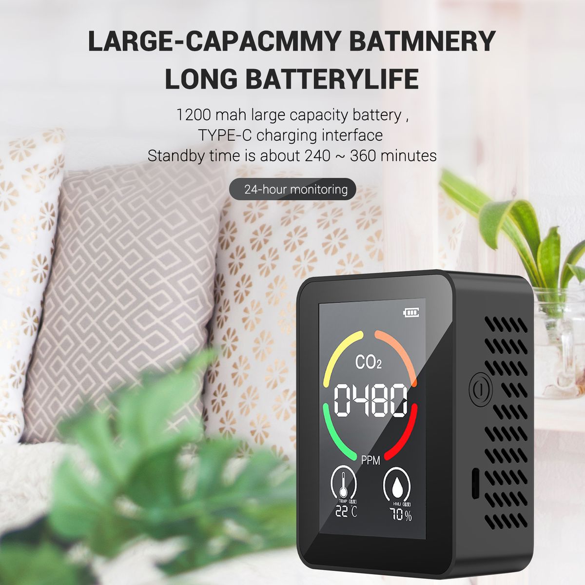 3-in-1 Infrared CO2 Temperature Humidity Monitor
