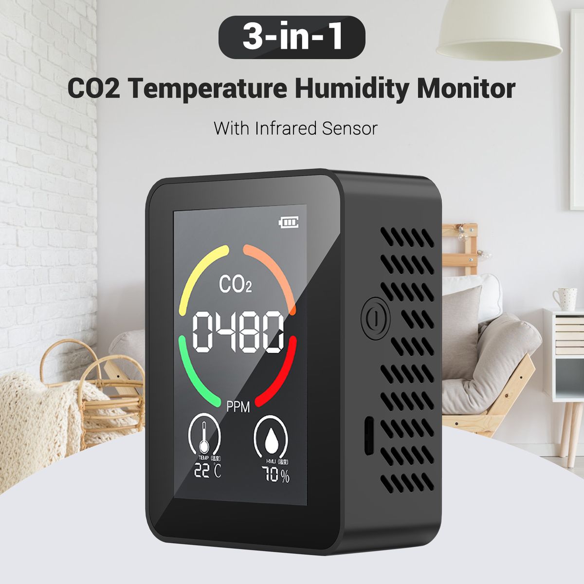 3-in-1 Infrared CO2 Temperature Humidity Monitor