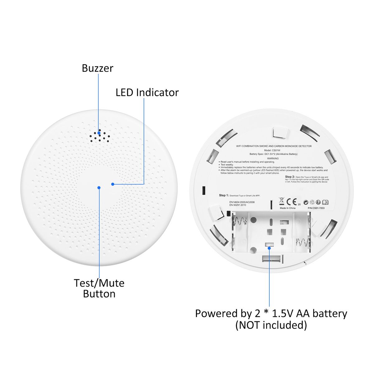 2-in-1 WiFi CO   Smoke Sensor Alarm Combination Smoke
