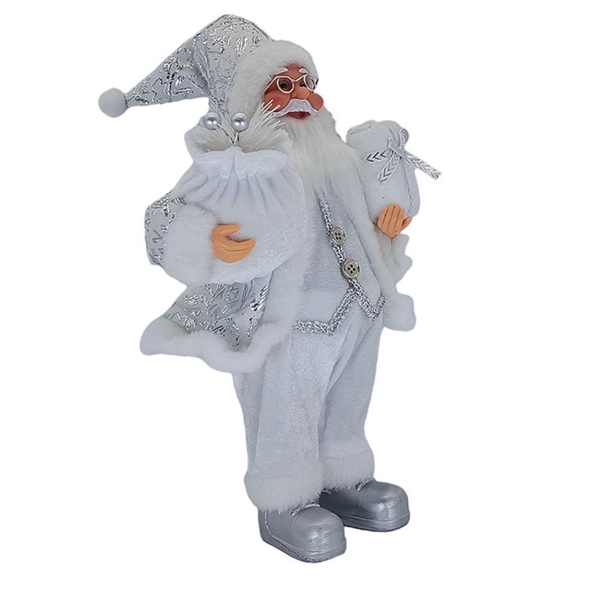 Santa Claus Snowman Doll Figurine Ornament Collectible Silver White