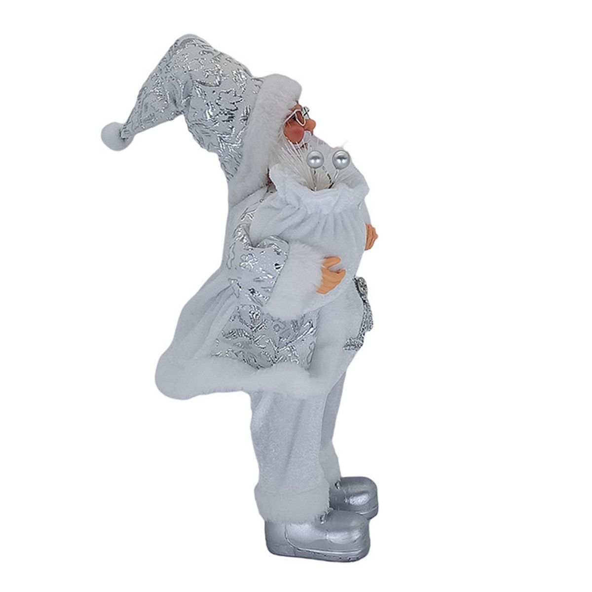Santa Claus Snowman Doll Figurine Ornament Collectible Silver White