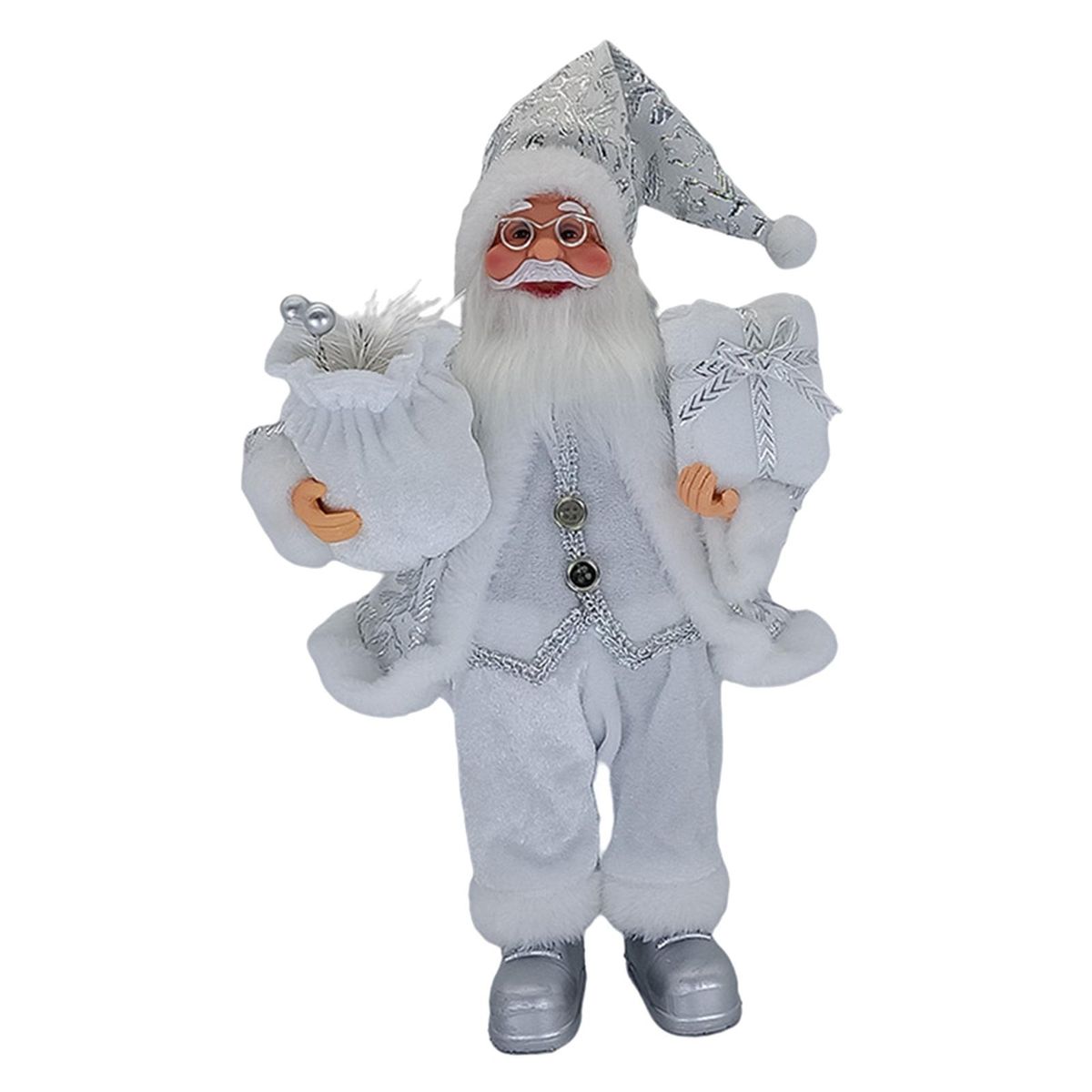 Santa Claus Snowman Doll Figurine Ornament Collectible Silver White