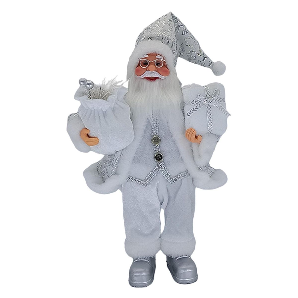 Santa Claus Snowman Doll Figurine Ornament Collectible Silver White