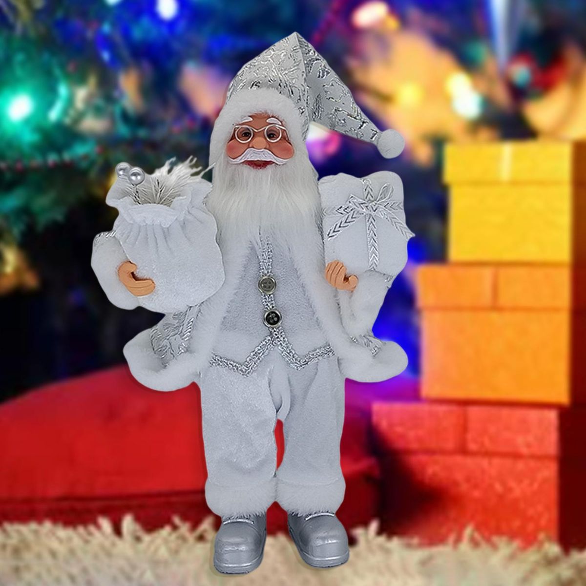 Santa Claus Snowman Doll Figurine Ornament Collectible Silver White