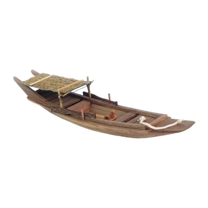 Antique Wooden Miniature Canoe For Bookcase Decoration Rear Straw Shed