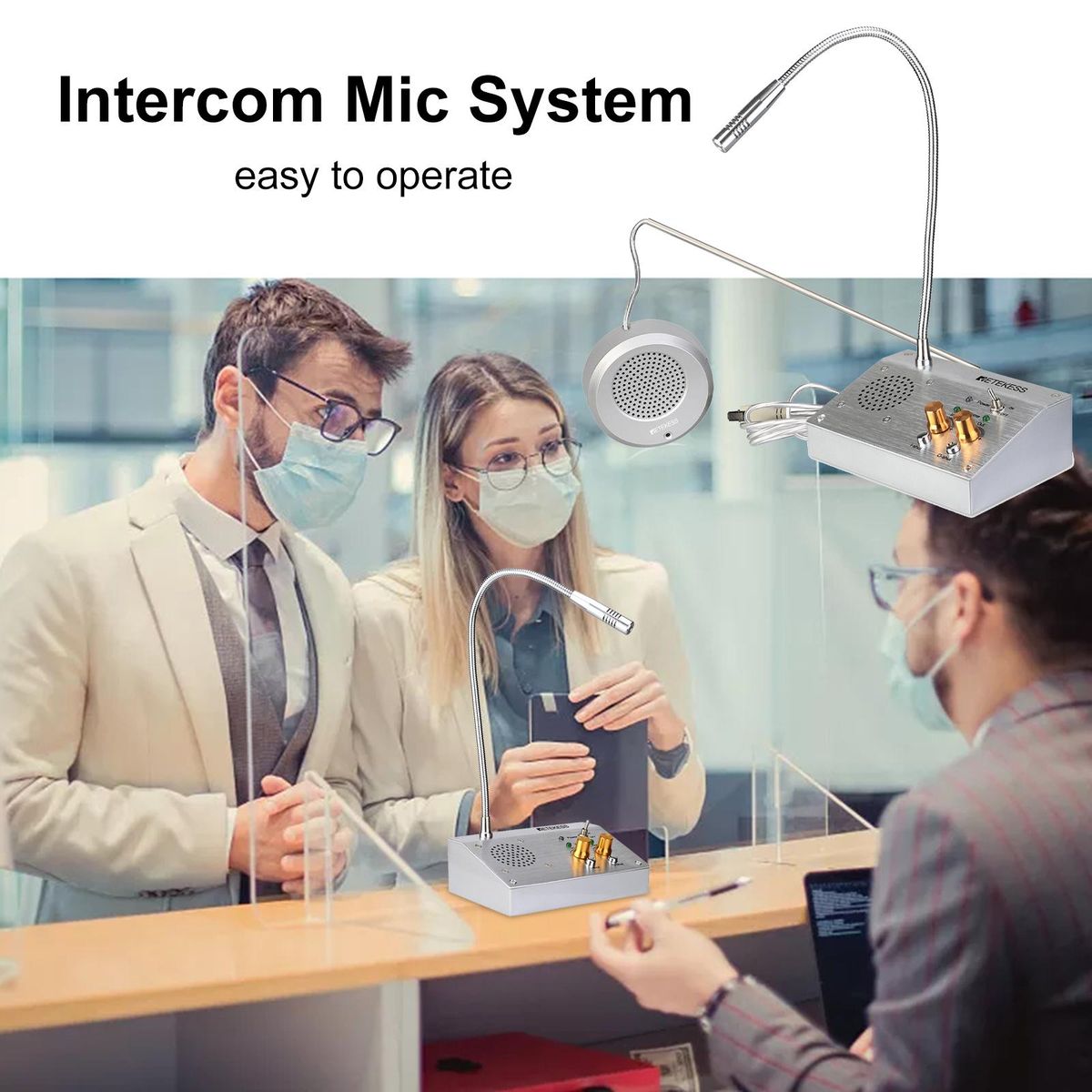 Retekess TW103 Intercom System with Mic Dual Way Window Counter Intercom Microphone Interphone System for Bank Office Store