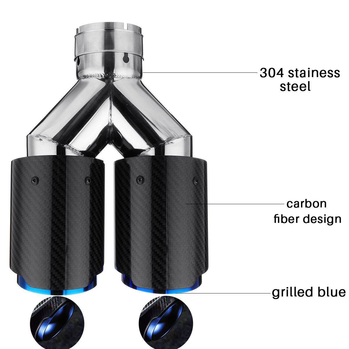 66mm Inlet 89mm Outlet Glossy Carbon Fiber Dual Exhaust Pipe Tail Muffler Tip