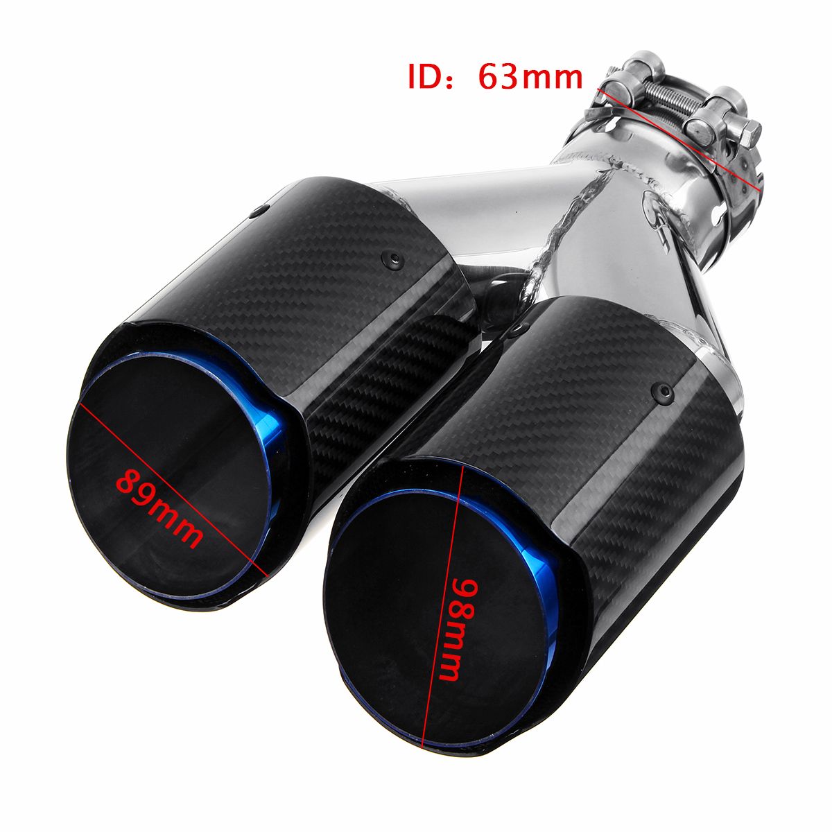 66mm Inlet 89mm Outlet Glossy Carbon Fiber Dual Exhaust Pipe Tail Muffler Tip