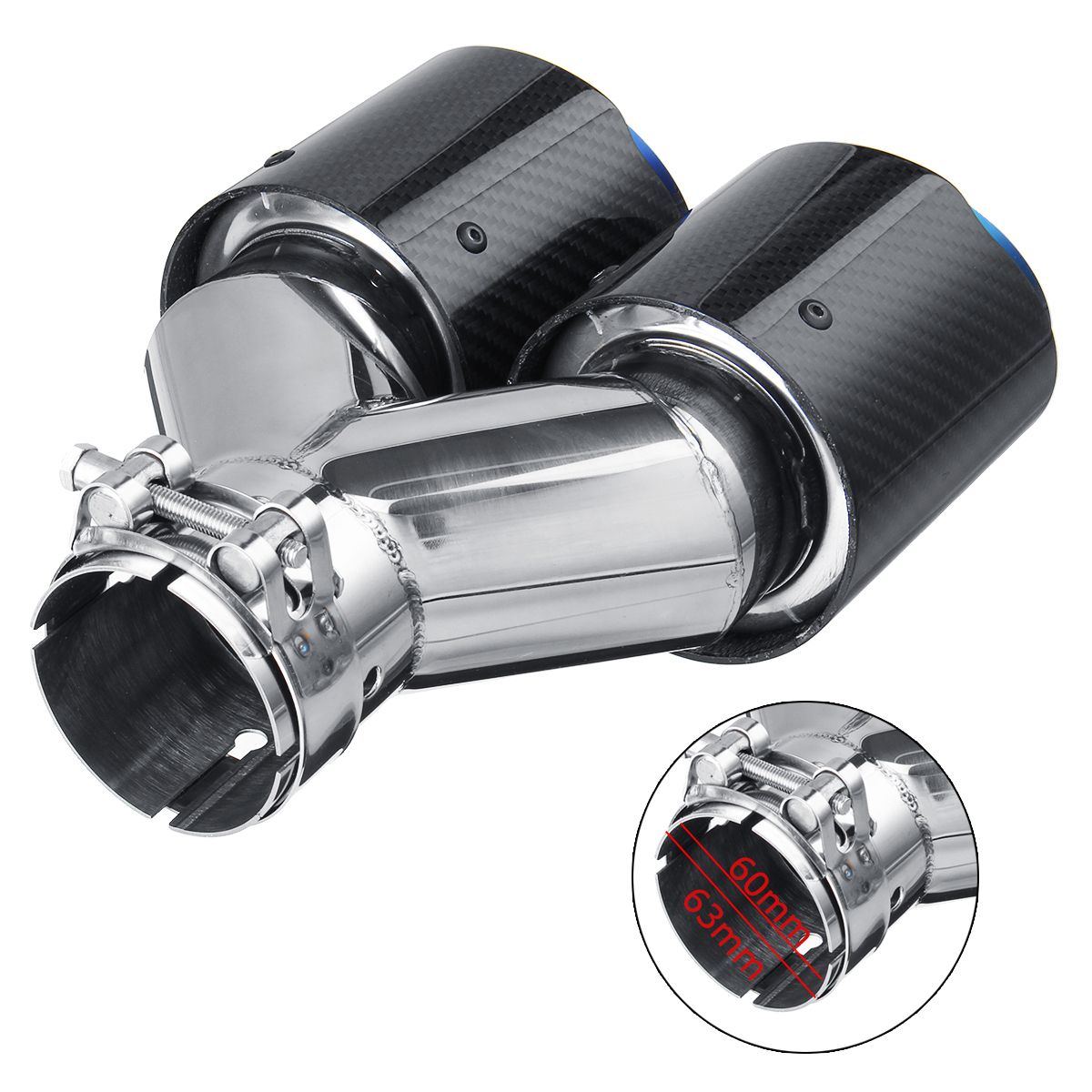 63mm Inlet 89mm Outlet Glossy Carbon Fiber Dual Exhaust Pipe Tail Muffler Tip