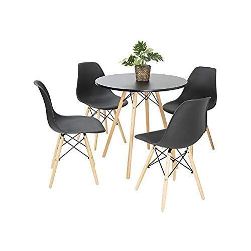 Outdoor/Indoor  Round Table With Beechwood Leg- Black