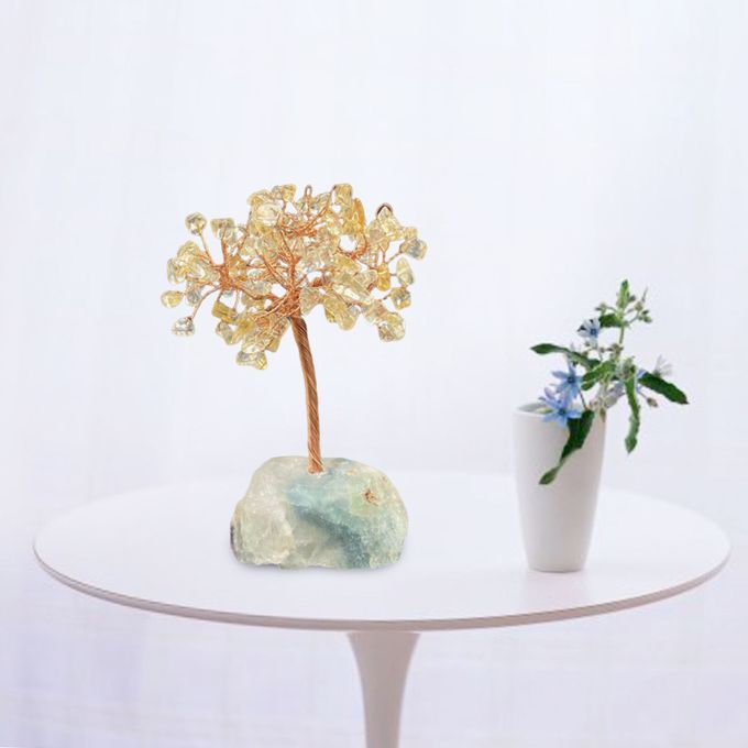 Crystal Money Tree Bonsai Agate Stone Stand Tree Of Life Office Yellow