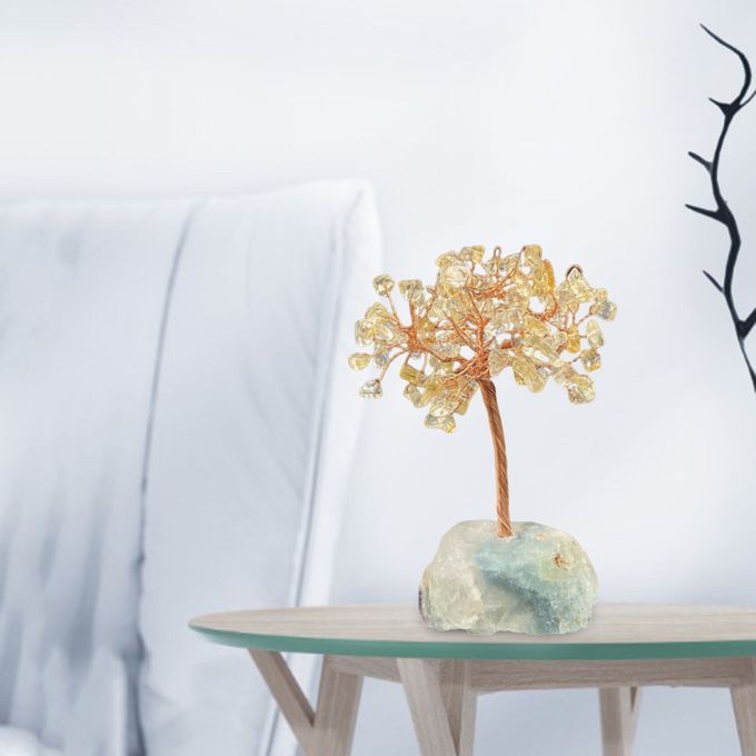 Crystal Money Tree Bonsai Agate Stone Stand Tree Of Life Office Yellow