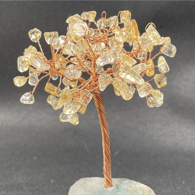 Crystal Money Tree Bonsai Agate Stone Stand Tree Of Life Office Yellow
