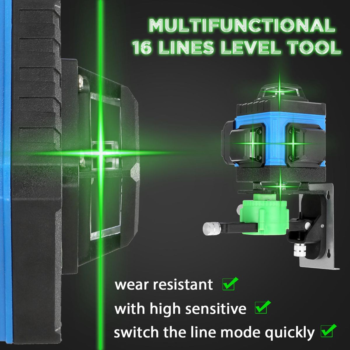Multifunctional 16 Lines Level Tool Vertical Horizontal Crossline APP Remote Control with Self-leveling Function with 1.2M 3 Heights Adjustable Alloy Extension Bar Tripod Stand