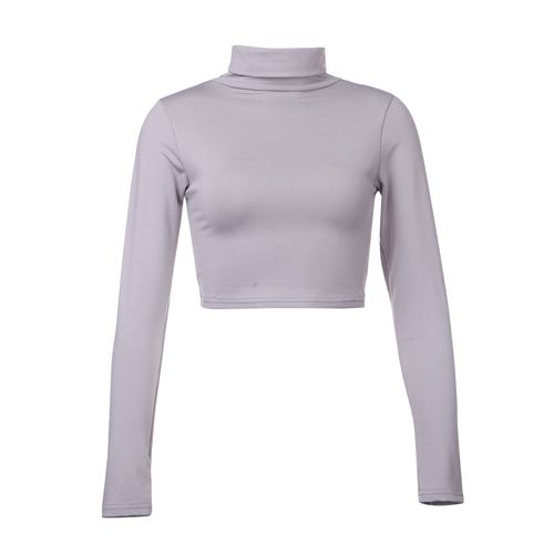 Women Blouses Long Sleeve Crop Tops Vintage Ladies Solid Color High Neck