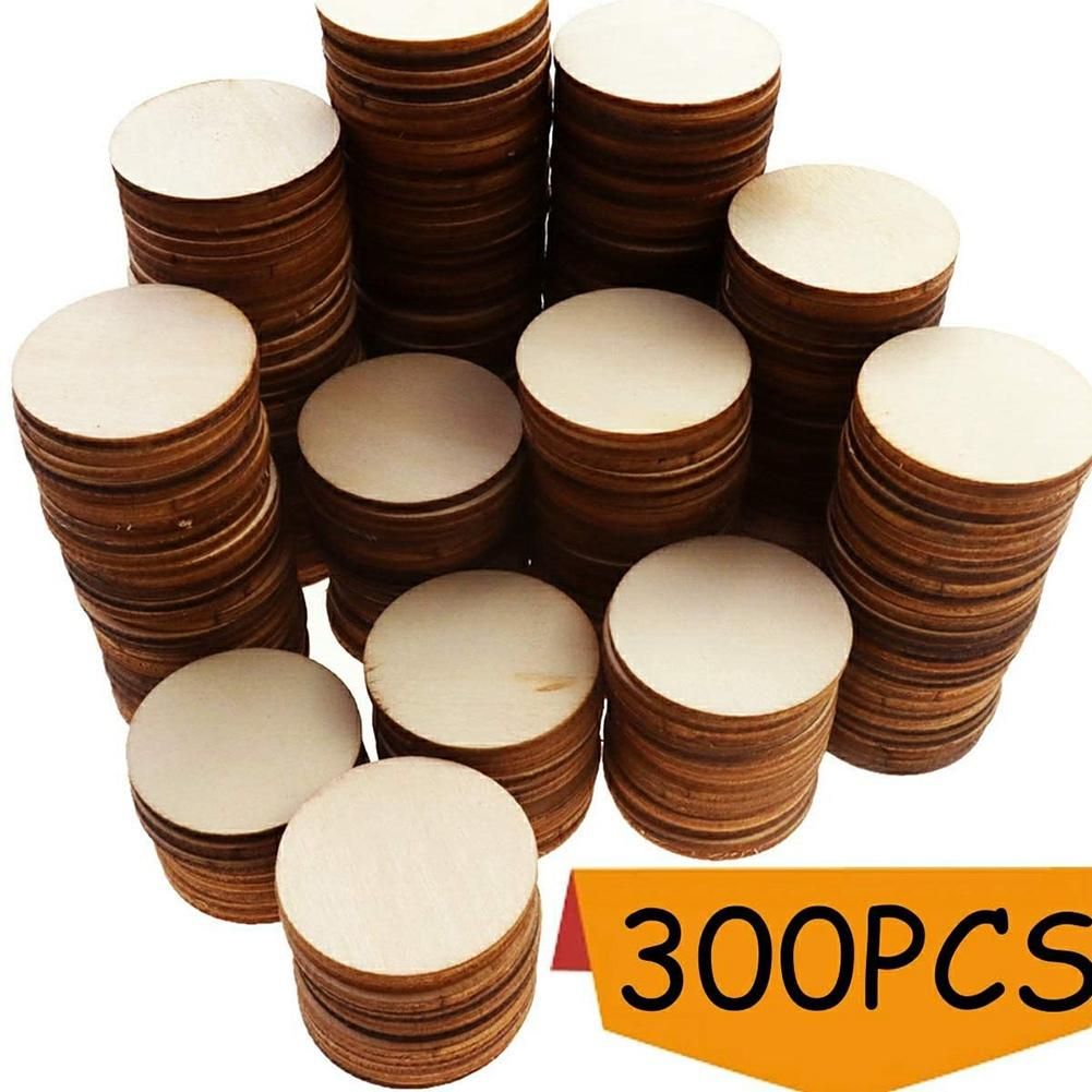 300PCS Unfinished Round Disc Wood Pieces for DIY Arts and