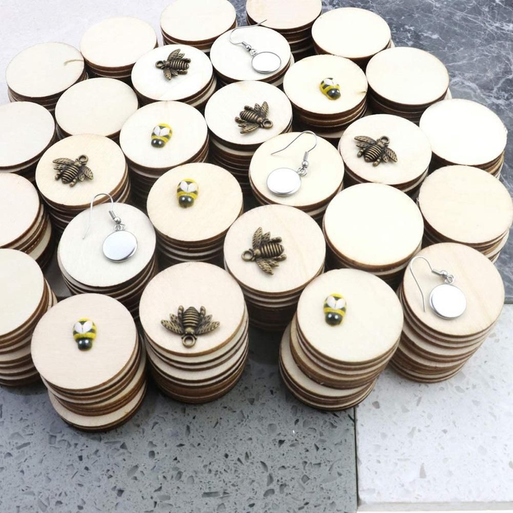 300PCS Unfinished Round Disc Wood Pieces for DIY Arts and