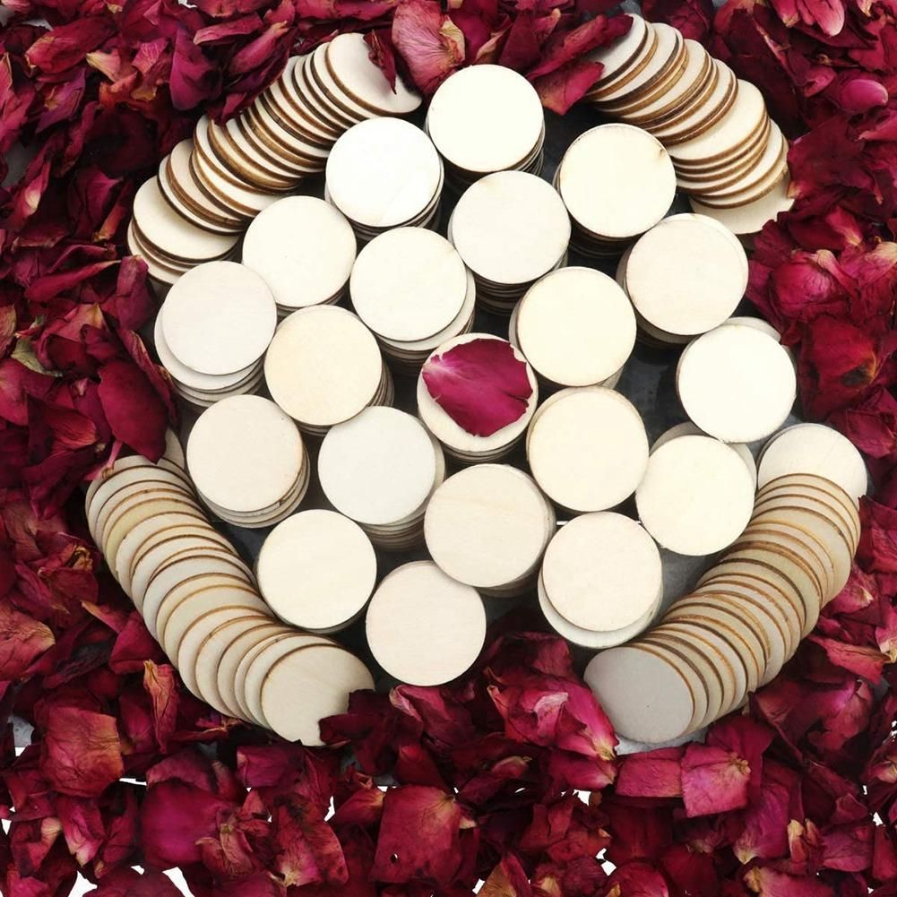 300PCS Unfinished Round Disc Wood Pieces for DIY Arts and