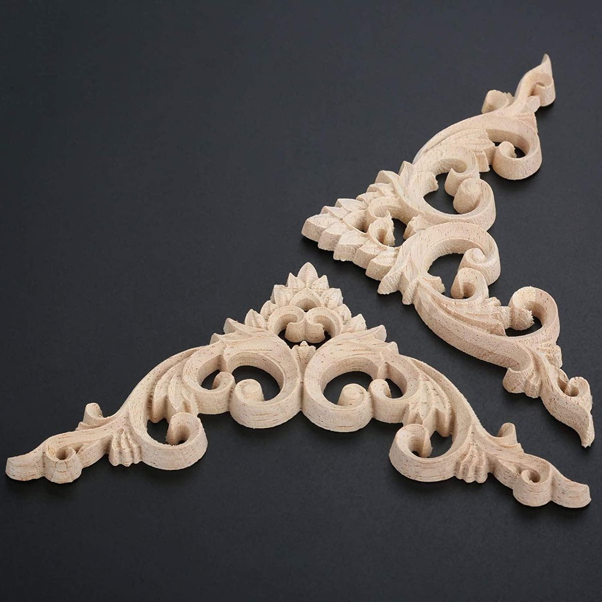 4Pcs/Set Wood Carved Corner Onlay Applique Unpainted Frame